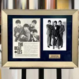 Magazine sheet with 4 autographs of The Beatles: John Lennon, Paul McCartney, George Harrison and Ringo Starr
