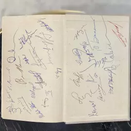 A book with autographs by chess players Mikhail Botvinnik, Anatoly Karpov, Tigran Petrosyan, Max Euwe, Mark Taimanov and others