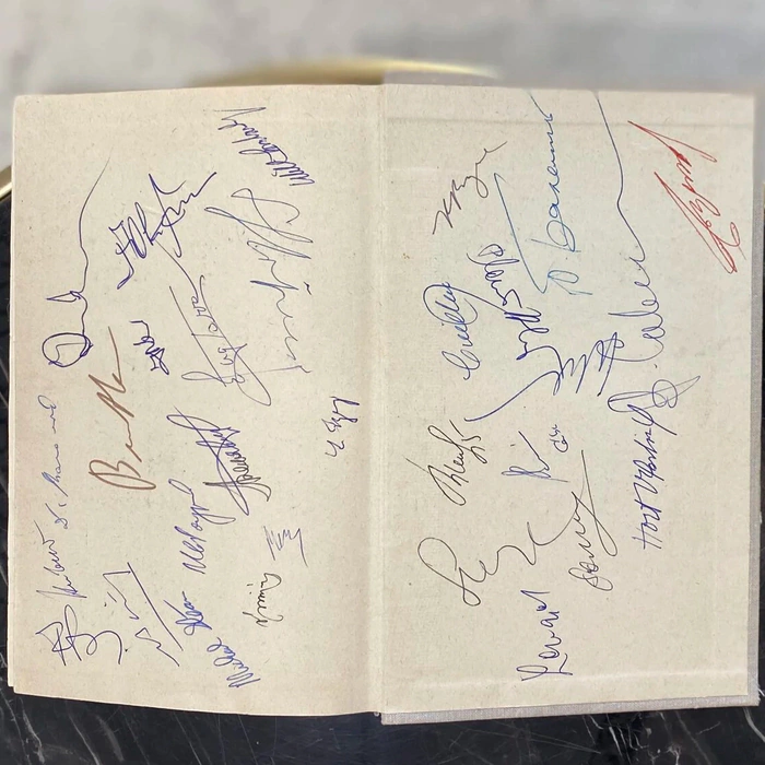 A book with autographs by chess players Mikhail Botvinnik, Anatoly Karpov, Tigran Petrosyan, Max Euwe, Mark Taimanov and others