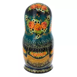 Матрешка на 20 мест "Зимняя тройка. Синий платок" 34 см