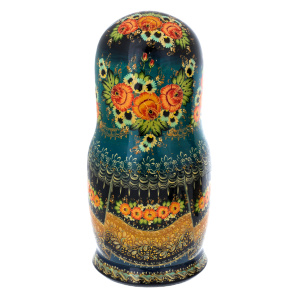 Matryoshka doll for 20 seats "Winter three. Blue handkerchief" (34 cm)