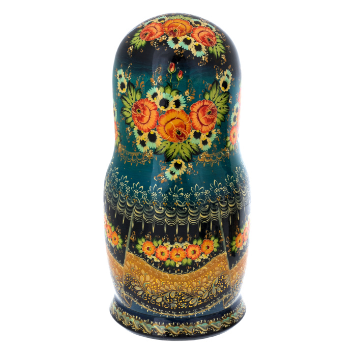 Matryoshka doll for 20 seats "Winter three. Blue handkerchief" (34 cm)