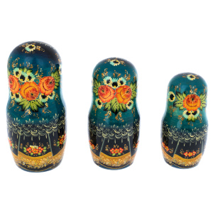 Matryoshka doll for 20 seats "Winter three. Blue handkerchief" (34 cm)