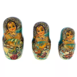 Матрешка на 20 мест "Зимняя тройка. Синий платок" 34 см