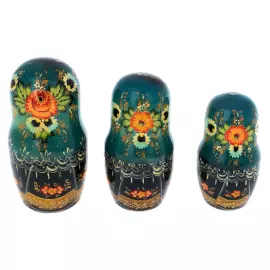 Матрешка на 20 мест "Зимняя тройка. Синий платок" 34 см