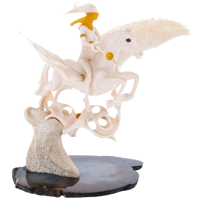 Souvenir of mammoth tusk and agate "Horsewoman"