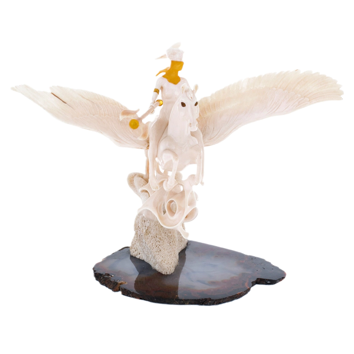 Souvenir of mammoth tusk and agate "Horsewoman"