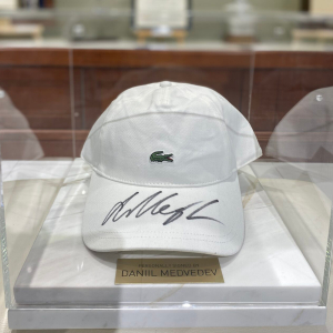 Tennis player Daniil Medvedev's cap, white marble