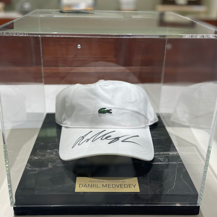 Tennis player Daniil Medvedev's cap, black marble