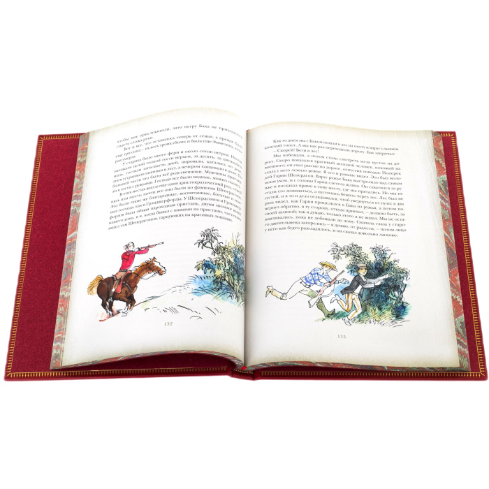 The leather-bound book by Mark Twain "The Adventures of Huckleberry Finn"