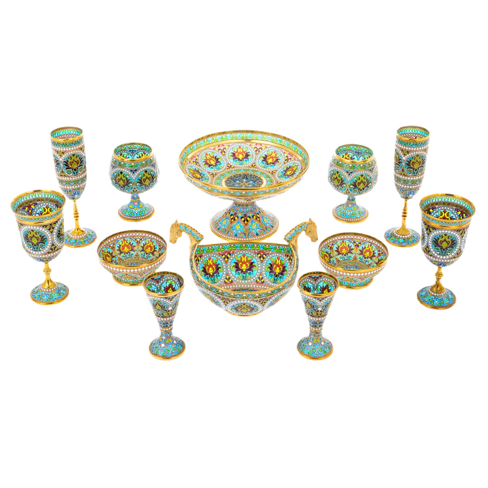 Serving set "Bouquet" with stained glass enamels, for 2 persons