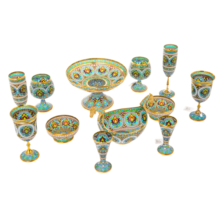 Serving set "Bouquet" with stained glass enamels, for 2 persons