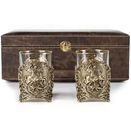 Набор стаканов для виски "Георгий Победоносец" на 2 персоны, в кожаном футляре