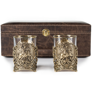 Set of glasses for whiskey "George the Victorious" for 2 persons, in a leather case