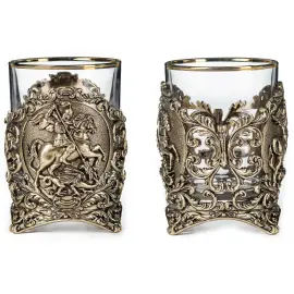 Набор стаканов для виски "Георгий Победоносец" на 2 персоны, в кожаном футляре