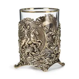 Набор стаканов для виски "Георгий Победоносец" на 2 персоны, в кожаном футляре