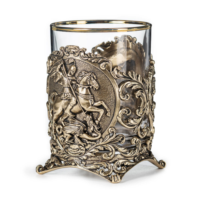 Set of glasses for whiskey "George the Victorious" for 2 persons, in a leather case