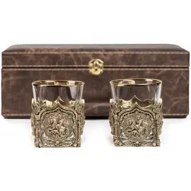 Набор стаканов для виски "Георгий Победоносец. VIP" на 2 персоны, в кожаном футляре