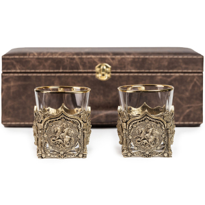 Set of glasses for whiskey "George the Victorious. VIP" for 2 persons, in a leather case