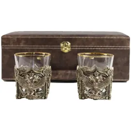 Набор стаканов для виски "Герб России. VIP" на 2 персоны, в кожаном футляре