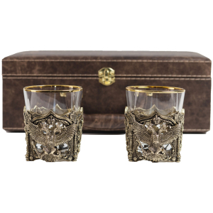 A set of whiskey glasses "Coat of Arms of Russia. VIP" for 2 persons, in a leather case