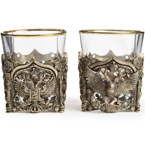 A set of whiskey glasses "Coat of Arms of Russia. VIP" for 2 persons, in a leather case