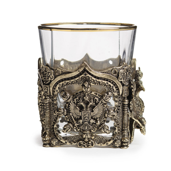 A set of whiskey glasses "Coat of Arms of Russia. VIP" for 2 persons, in a leather case