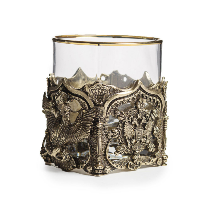 A set of whiskey glasses "Coat of Arms of Russia. VIP" for 2 persons, in a leather case