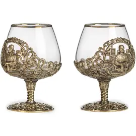 Набор бокалов для коньяка "Нефтяник" на 2 персоны, в кожаном футляре