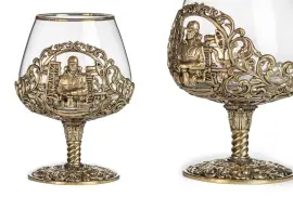 Набор бокалов для коньяка "Нефтяник" на 2 персоны, в кожаном футляре