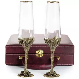 Набор бокалов для шампанского "Нарцисс" на 2 персоны, в кожаном футляре