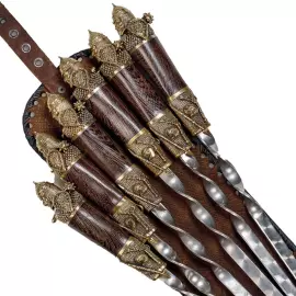 Шампуры из нержавеющей стали "Богатырь" на 6 персон, в кожаном колчане