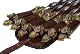 Шампуры из нержавеющей стали "Богатырь" на 6 персон, в кожаном колчане