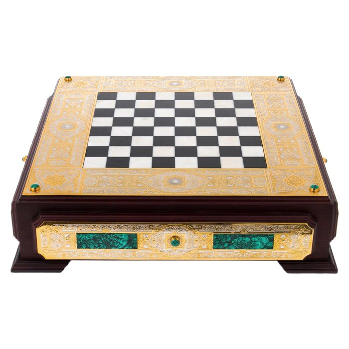 Chess made of white marble, dolerite and malachite "Royal" Zlatoust