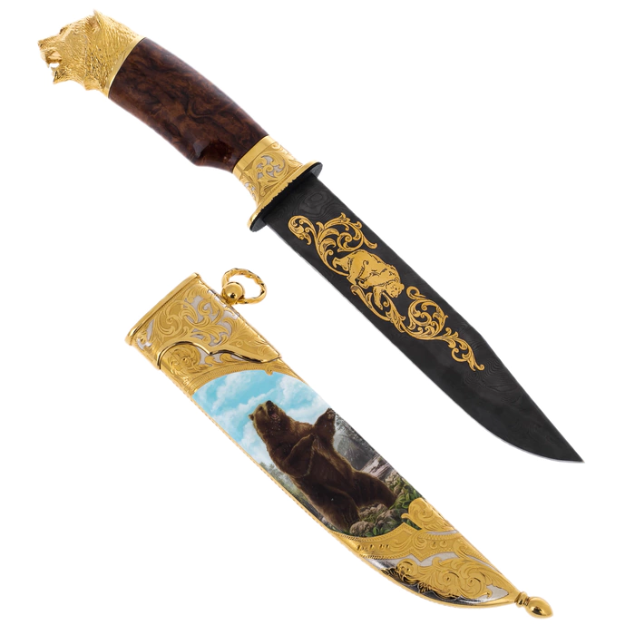 Knife "Bear" with black damascus, Zlatoust
