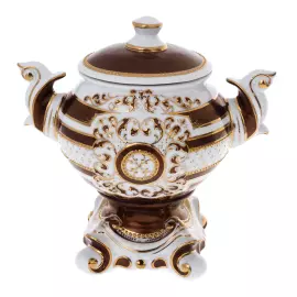 Самовар фарфоровый "Гербовый" бордовый, на 6 персон, 15 предметов, в подарочной коробке