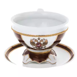 Самовар фарфоровый "Гербовый" бордовый, на 6 персон, 15 предметов, в подарочной коробке