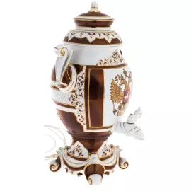 Самовар фарфоровый "Гербовый" бордовый, на 6 персон, 15 предметов, в подарочной коробке