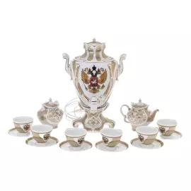 Самовар фарфоровый "Гербовый" бежевый, на 6 персон, в подарочной коробке