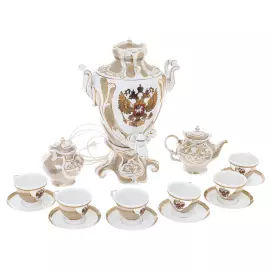 Самовар фарфоровый "Гербовый" бежевый, на 6 персон, в подарочной коробке