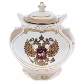 Самовар фарфоровый "Гербовый" бежевый, на 6 персон, в подарочной коробке