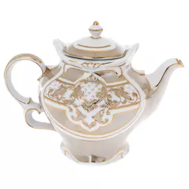 Самовар фарфоровый "Гербовый" бежевый, на 6 персон, в подарочной коробке
