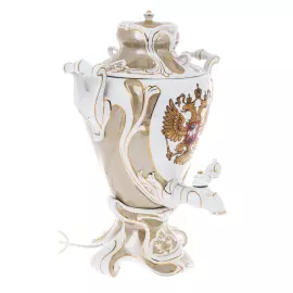 Самовар фарфоровый "Гербовый" бежевый, на 6 персон, в подарочной коробке