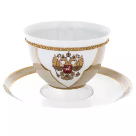 Самовар фарфоровый "Гербовый" бежевый, на 6 персон, в подарочной коробке