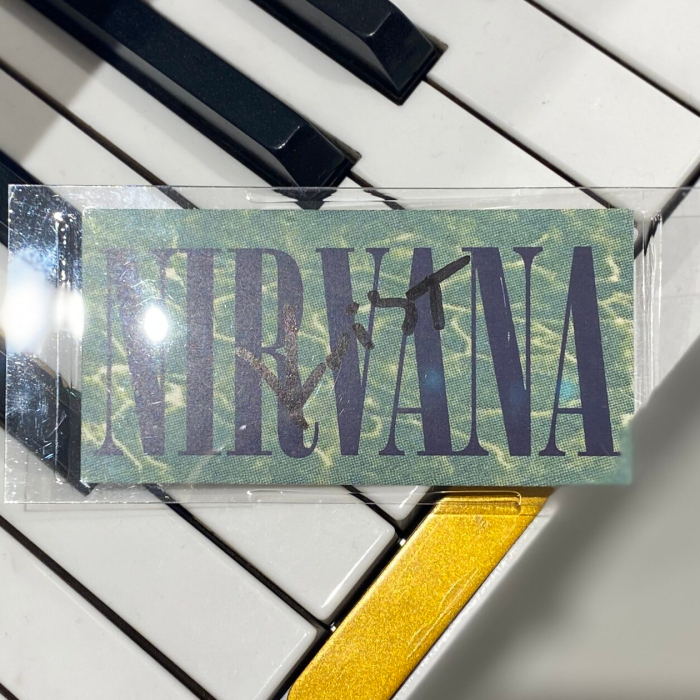 Autographed card by musician Krist Novoselic, Nirvana