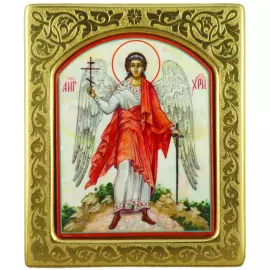 Mother-of-pearl icon "Guardian Angel" in a gold frame with embossing