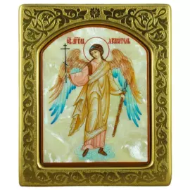 Mother-of-pearl icon "Guardian Angel" in a gold frame with embossing