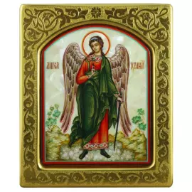 Икона с перламутром "Ангел Хранитель" в золотой раме с чеканкой