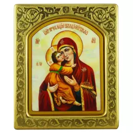 Икона с перламутром "Владимирская Богоматерь" в золотой раме с чеканкой