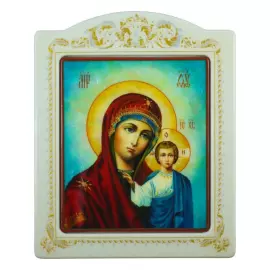 Икона с перламутром "Казанская Богоматерь" в раме с орнаментом